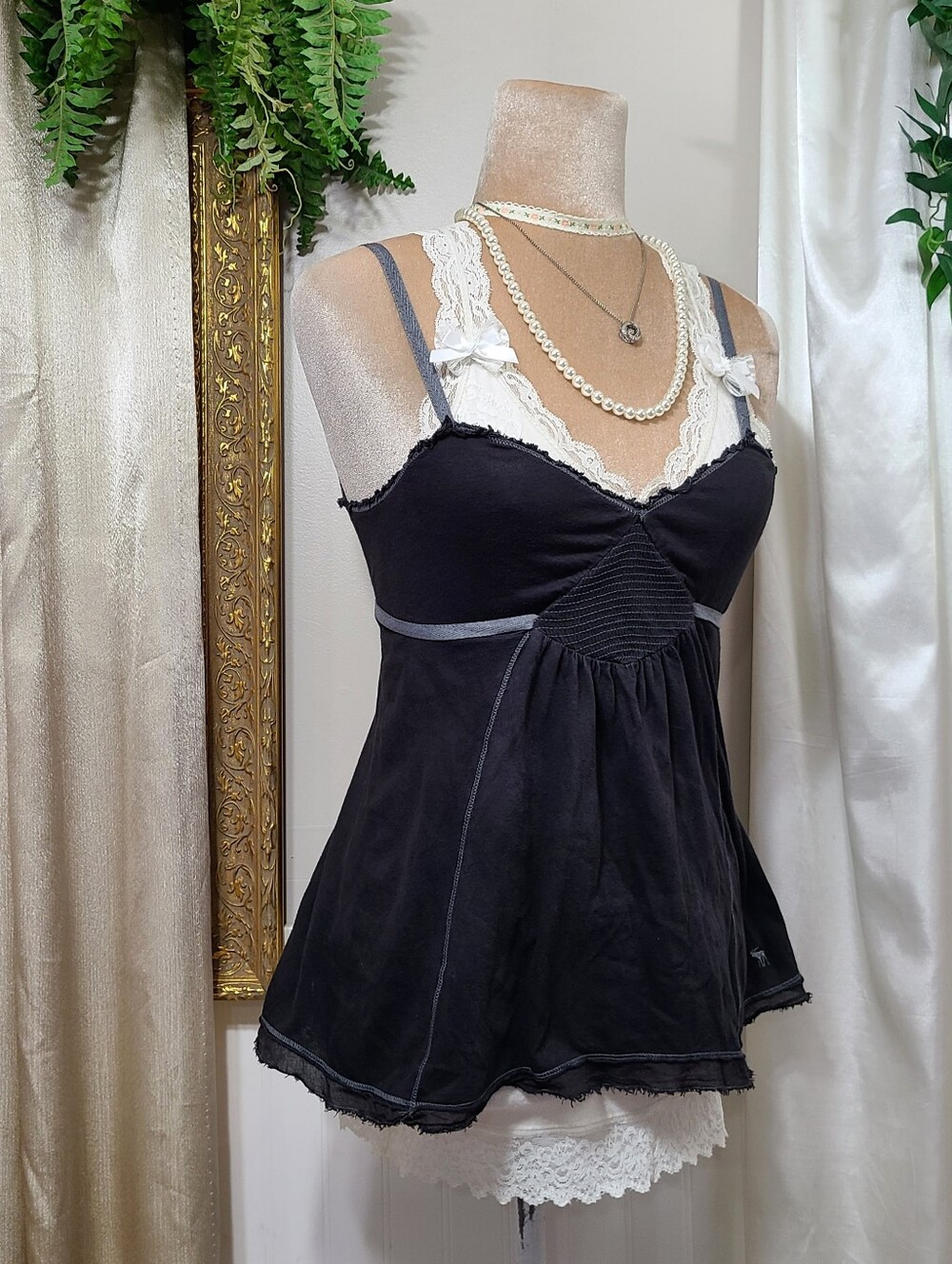 Rare Black ♡ Y2K ♡ Abercrombie Vintage Tie Back Babydoll Tank Top 100% Cotton